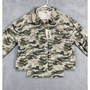 Savanna Jane Corduroy Camo Jacket Women Medium Green Tan Flap Pockets Ladies NEW